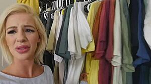 Blonde teen bella rose pulls up her stepbrother's monster cock and gives a blowjob in natural tits scene