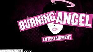 Joanna Angel, the punk tattooed babe, rides the cock in cowgirl position.