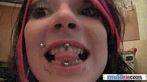 Crazy emo girlfriend strips and teases her friend