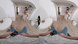 Virtual Taboo Unleashes Deep Emotions as Brunette Delivers Passionate Blowjob and Handjob Using Pillow Accessory.