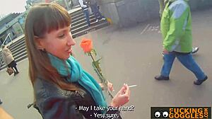 Skinny brunette engages in POV sex with a stranger, exchanging her body for cash in a European setting.