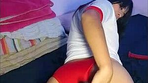 Japanese brunette models traditional bloomers in a relaxed setting