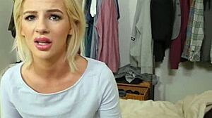 Blonde teen bella rose pulls up her stepbrother's monster cock and gives a blowjob in natural tits scene