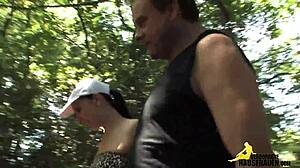 Watch this milf give a public blowjob outdoors?