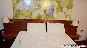 She rubs her oiled tan lines and pussy