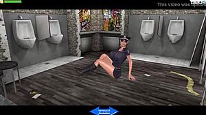 Intriguing 3D cartoon scene in public outdoor toilet setting