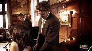 two busty milf piano players suck and ride cocks in foursome