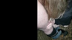 Strolling public park with leashed slave and femdom games