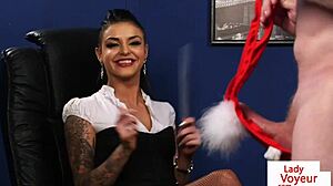 Office babe says, 'Watch me dominate this naked sub with jerk off instructions?'