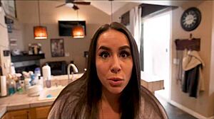 My stepmom, a daring milf, flirts with danger while handling a monster cock.