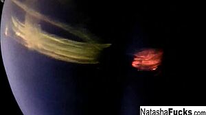 Busty natasha nice creates a fun and sexy black light video shoot