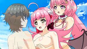 in this hentai, a milf with hot big tits masturbates to creampie