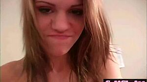 teen blonde plays with her tight pussy in panties, fingering to orgasm