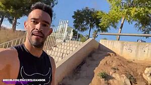 Sexy exib man loves flashing in parking lot