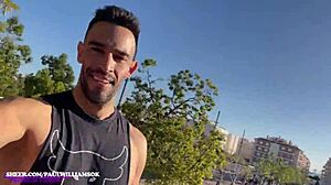 Sexy exib man loves flashing in parking lot