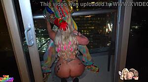 Big Booty Girl Sucks BBC Clown On Balcony!
