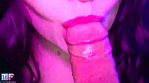 Intense close-up blowjob ends with cum filling her mouth