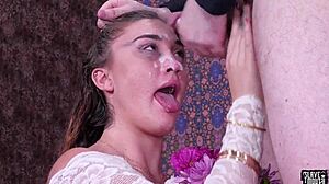 Petite Teen Submissive Sucks Cock Roughly In BDSM Session