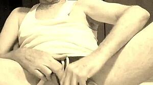 Thomas Odea, the gay pornstar, masturbates his big cock while admiring his big ass