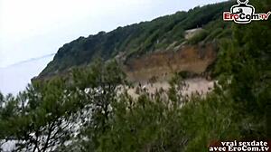 Skinny French amateur teen flashes and has public sex outdoors