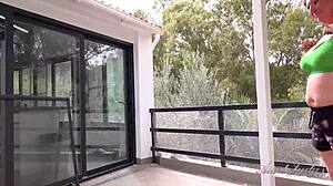 Auntjudys chubby amateur milf Jojo stretches in outdoor yoga session.