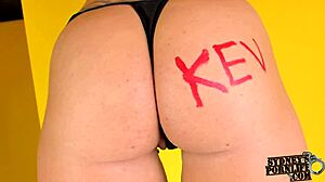 kevin gets an oiled ass cowgirl fuck from his curvy friend