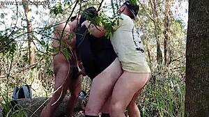 Horny couple fucks strangers on trails with bareback creampie