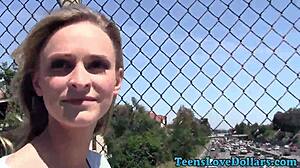 Teen 18+ Gets Spunk on Face in POV Blowjob and Facial Outdoors.