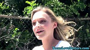 Teen 18+ Gets Spunk on Face in POV Blowjob and Facial Outdoors.