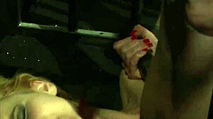 Restrained lesbian sub gets toyed in domination scene