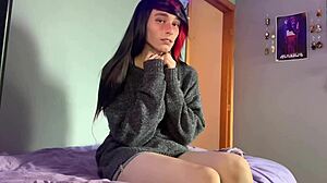 trans goth girl rides dildo and cums twice