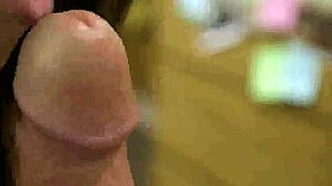 Brunette college chick with glasses licks my fat cock