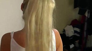 Euro blonde receives facial.