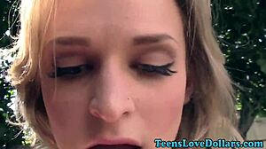Teen 18+ Gets Spunk on Face in POV Blowjob and Facial Outdoors.