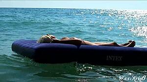 Blonde Amateur Nudist Exposes Big Boobs On Public Beach In Slow Motion