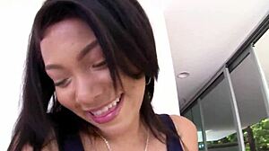 Busty latina babe gets pounded in missionary after sucking big cock