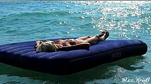 Blonde Amateur Nudist Exposes Big Boobs On Public Beach In Slow Motion