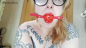 Chubby girl gags with saliva