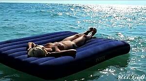 Blonde Amateur Nudist Exposes Big Boobs On Public Beach In Slow Motion