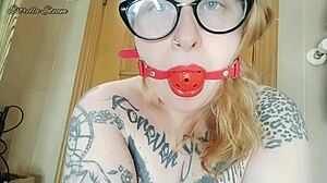 Chubby girl gags with saliva