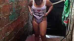 My Horny Cousin Masturbates While Bathing On The Floor