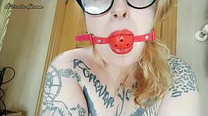 Chubby girl gags with saliva