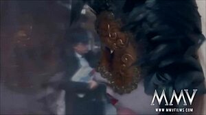 Trashy babe in group setting