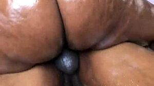 Ebony milf with big ass rides black dick in group action