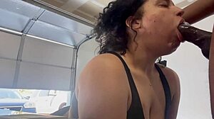 She gives sloppy head in the garage until she drains my balls