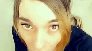 Beautiful shemale shows her adoration on her knees