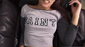 brunette teen 18+ with fake tits teases by sucking stepbro’s banana in a naughty way.