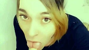 Beautiful shemale shows her adoration on her knees