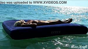 Blonde Amateur Nudist Exposes Big Boobs On Public Beach In Slow Motion