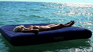 Blonde Amateur Nudist Exposes Big Boobs On Public Beach In Slow Motion